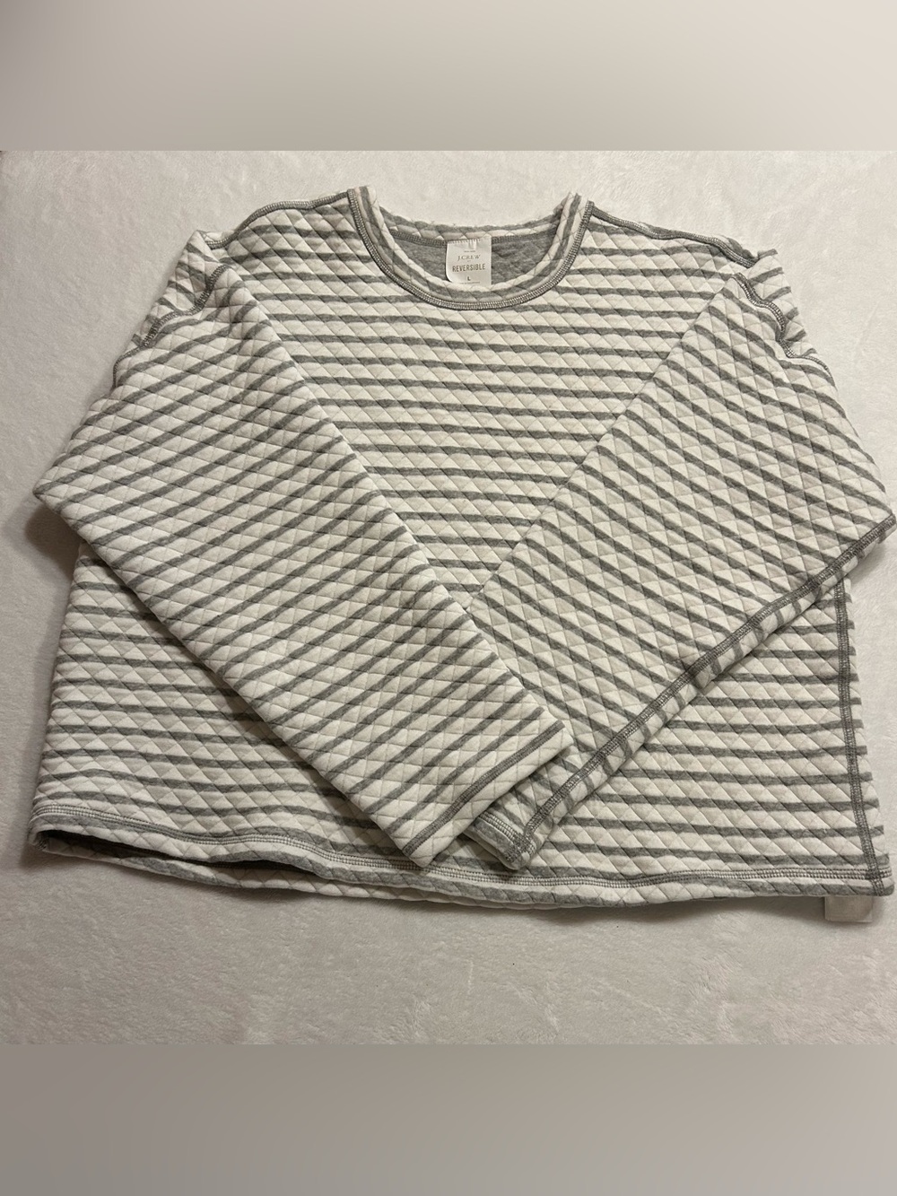 J.CREW Reversible Quilted Striped Sweatshirt Crewneck Long Sleeve Gray L